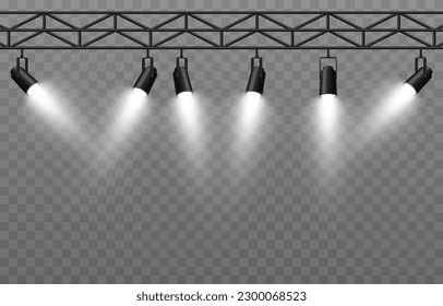 Vektorlichtquellen. Licht aus einem Rampenlicht. Studio, Studiobeleuchtung png. Spotlight PNG. Weißes Licht. Lichteffekt.