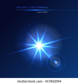Vector light sparkle isolated. Light effect with rays and flare. Abstract illustration with transparent glowing star burst on dark background illustration. 