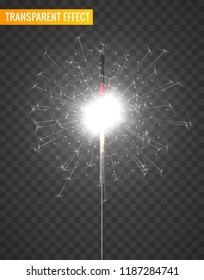 Vector light sparkler decoration. Holiday sparkler firework background isolated bengal bright light.