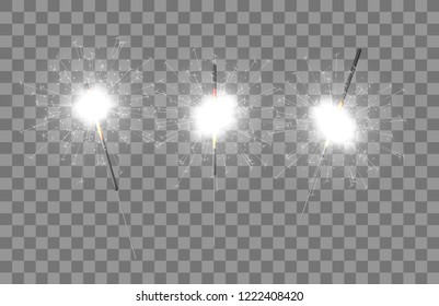 Vector light sparkler decoration. Holiday sparkler firework background isolated bengal bright light.