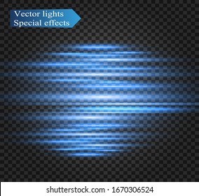 Vector light special effect. Luminous stripes on a transparent background.