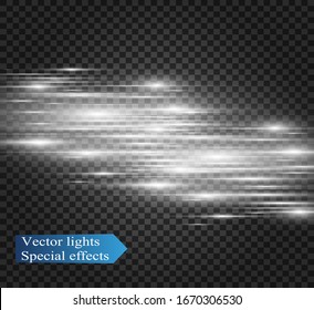 Vector light special effect. Luminous stripes on a transparent background.