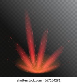 Vector light special effect Shining fire with sparkles on transparent effect background. 