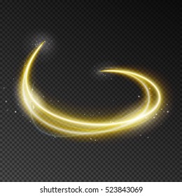 Vector Light speed at motion. Gold blurry circles. Neon star trail effect. Neon blurry circles at motion. Swirl luminous rings slow shutter speed illustration.