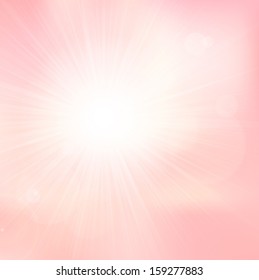 Vector light and subtle background with shiny sun over a pale pink sky, with bokeh effect and blurs 