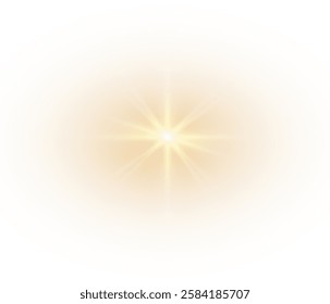 Vector light with sun glare on transparent background. Sunlight with special lens flare effect. Sun rays and glare. Golden flash and glare. Vector nature clear summer sky landscape, bright burst