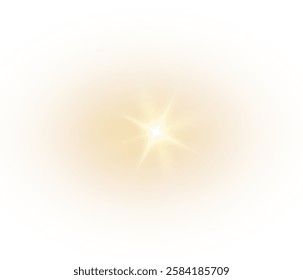 Vector light with sun glare on transparent background. Sunlight with special lens flare effect. Sun rays and glare. Golden flash and glare. Vector nature clear summer sky landscape, bright burst