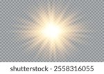 Vector of light with sun glare. Sun rays and glare . Golden flash and glare.