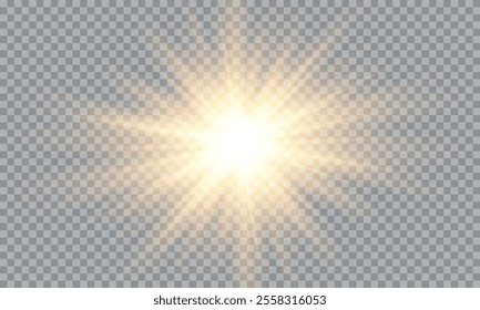 Vector of light with sun glare. Sun rays and glare . Golden flash and glare.