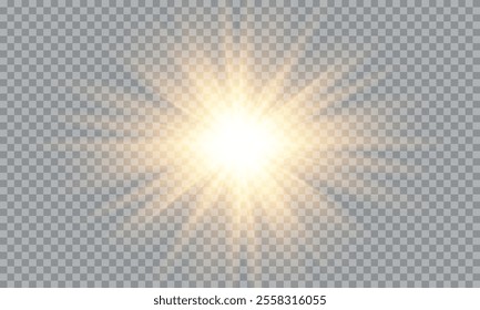 Vector of light with sun glare. Sun rays and glare . Golden flash and glare.