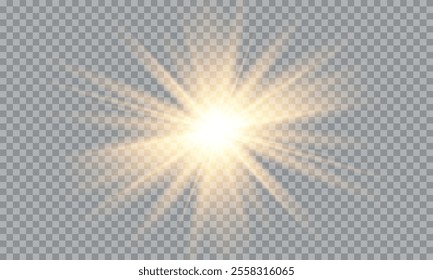 Vector of light with sun glare. Sun rays and glare . Golden flash and glare.