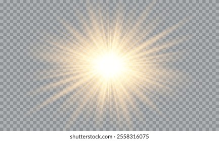 Vector of light with sun glare. Sun rays and glare . Golden flash and glare.