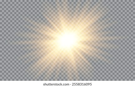 Vector of light with sun glare. Sun rays and glare . Golden flash and glare.