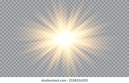 Vector of light with sun glare. Sun rays and glare . Golden flash and glare.