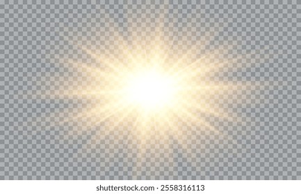 Vector of light with sun glare. Sun rays and glare . Golden flash and glare.