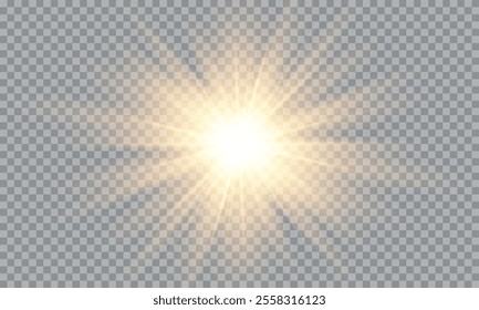 Vector of light with sun glare. Sun rays and glare . Golden flash and glare.