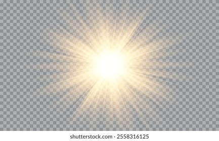 Vector of light with sun glare. Sun rays and glare . Golden flash and glare.