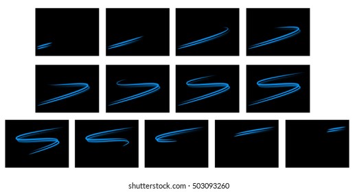 Vector light trace effect. Animation of fly sparkling flash lights.