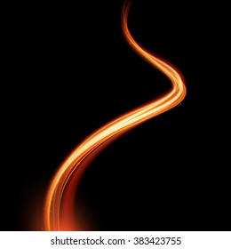 Vector Light Trace Effect. Glowing Spark Swirl Trail Tracing On Black Background.