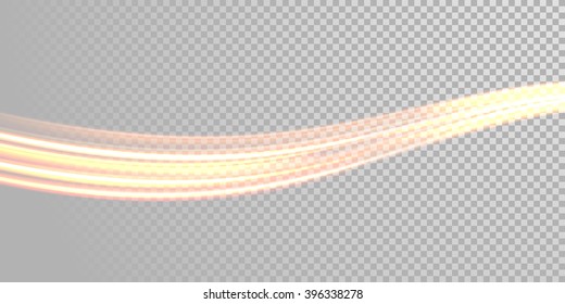 Vector light trace effect. Glowing spark swirl trail tracing on black background.