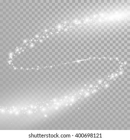 Vector light trace with star glitter flare magic effect.
