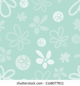 Vector light turquoise and fresh white  Garden Tea Party floral coordinate seamless pattern background. Perfect texture for fabric, scrapbooking, giftwrap,  wall paper projects, stationary, quilting
