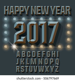 Vector iluminar vintage Happy New Year 2017 tarjeta de saludo con un juego de letras