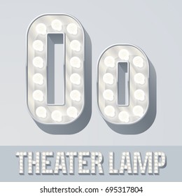 Vector light up white alphabet, Theater lamp graphic font. Letter O