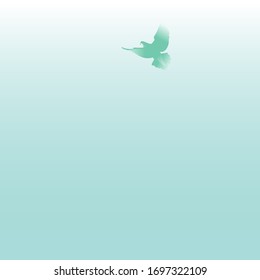 Vector light-blue blurry background.. Dove flying in the sky