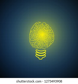 Vector : Lightbulb with brain on blue background