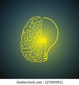 Vector : Lightbulb with brain on blue background