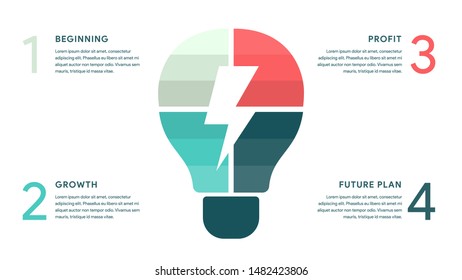 Vector Lightbulb for Business infographics concept with 4 options, parts, steps, processes. 16x9 slide clean white template