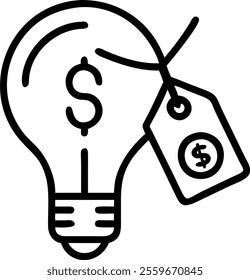 Vector of a lightbulb with a dollar sign and discount tag concept as An innovative vector illustration of a lightbulb featuring a dollar sign and a discount tag isolated on white. Ideal for infographi