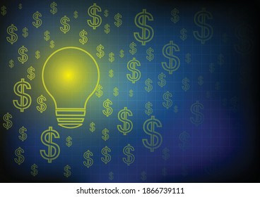 Vector: Signos de lámpara y dólar sobre fondo azul
