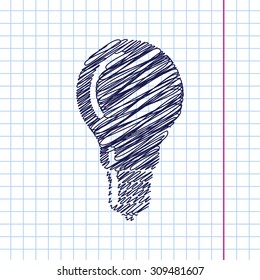 Vector lightbulb icon isolated on copybook background. Eps10 