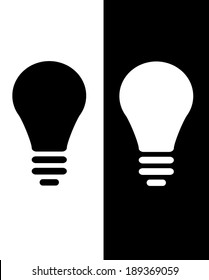 Vector lightbulb icon set against both black and white backgrounds