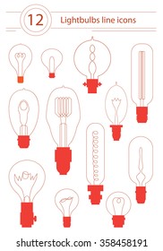 Vector Lightbulb Icon Set. Modern idea innovation light bulb concept. Lamp icons, thin line style, flat design. Vector illustration.