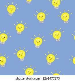 Vector lightbulb lamp cute kawaii seamless pattern background