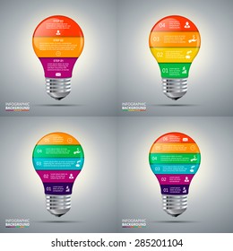 Vector Lightbulb Set For Infographic. Template For Diagram, Graph, Presentation And Chart. Business Concept With 3, 4, 5, 6 Options, Parts, Steps Or Processes. Abstract Background.