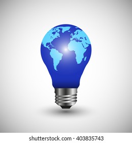 vector lightbulb with world map