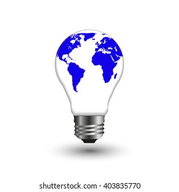 vector lightbulb with world map