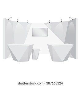 Vector Lighted Trade Booth Polygon Mockup With Blank Monitor