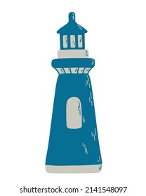 Vector lighthouse in blue and grey colors isolated on the white background