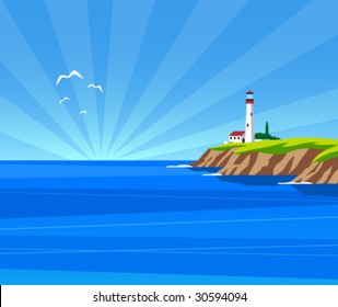 Vector lighthouse by day