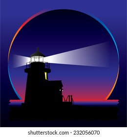 Vector lighthouse in the dark.
