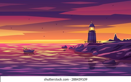 Vector lighthouse design template in trendy style  navigational and travel concept