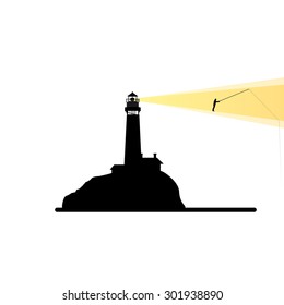 Vector lighthouse with the fisherman