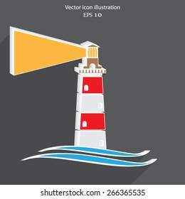Vector lighthouse flat icon illustration.