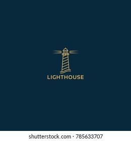 Vector lighthouse geometric illustration for logo, label design. Nautical, seafood restaurant, hotel, surveillance themes.