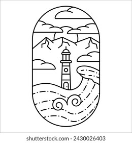 Vector lighthouse geometric illustration. Nautical, surveillance themes.